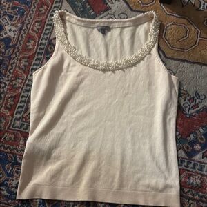 Elegant Cream Sleeveless Top with Pearl Detailing